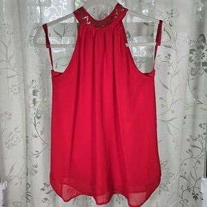Eva‎ Mendes Red Halter Top with Neck Detail | Size 0 | NY&C | Chic & Feminine